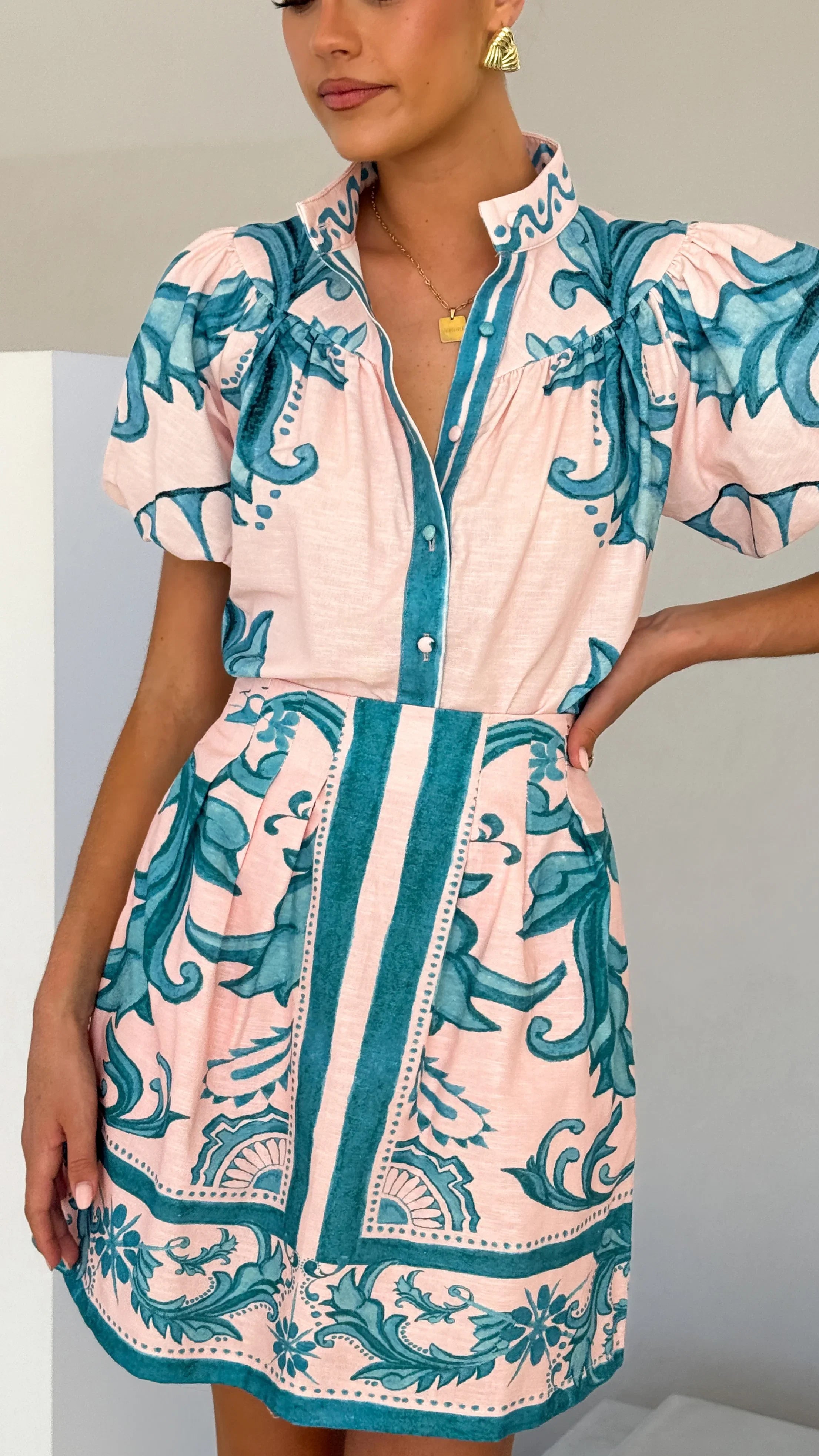 Laraine Mini Skirt Aqua Pink Zayna