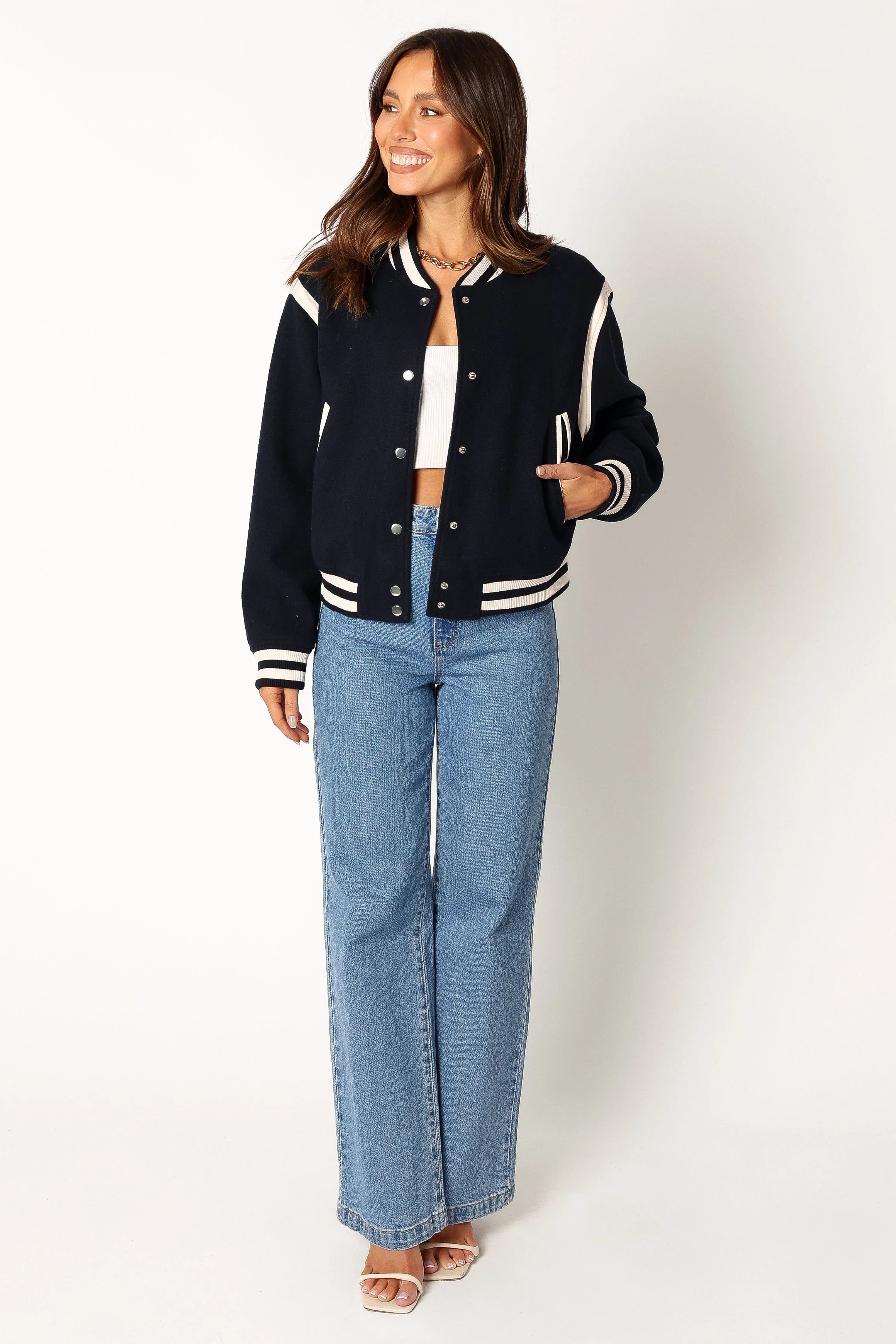 Fallon Collegiate Bomber Jacket Dark Indigo