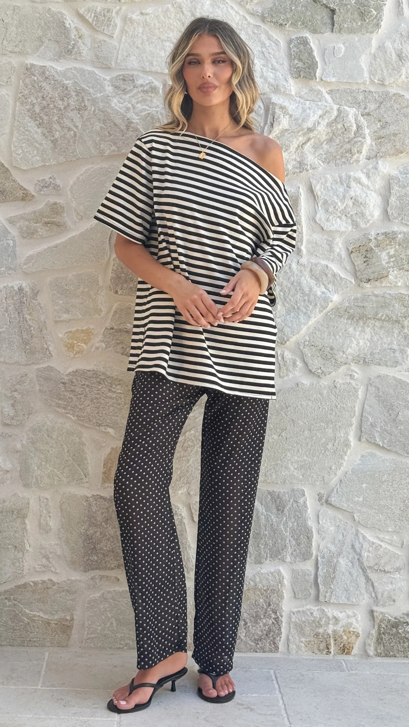 Reda Semi Sheer Pants Black White Spot
