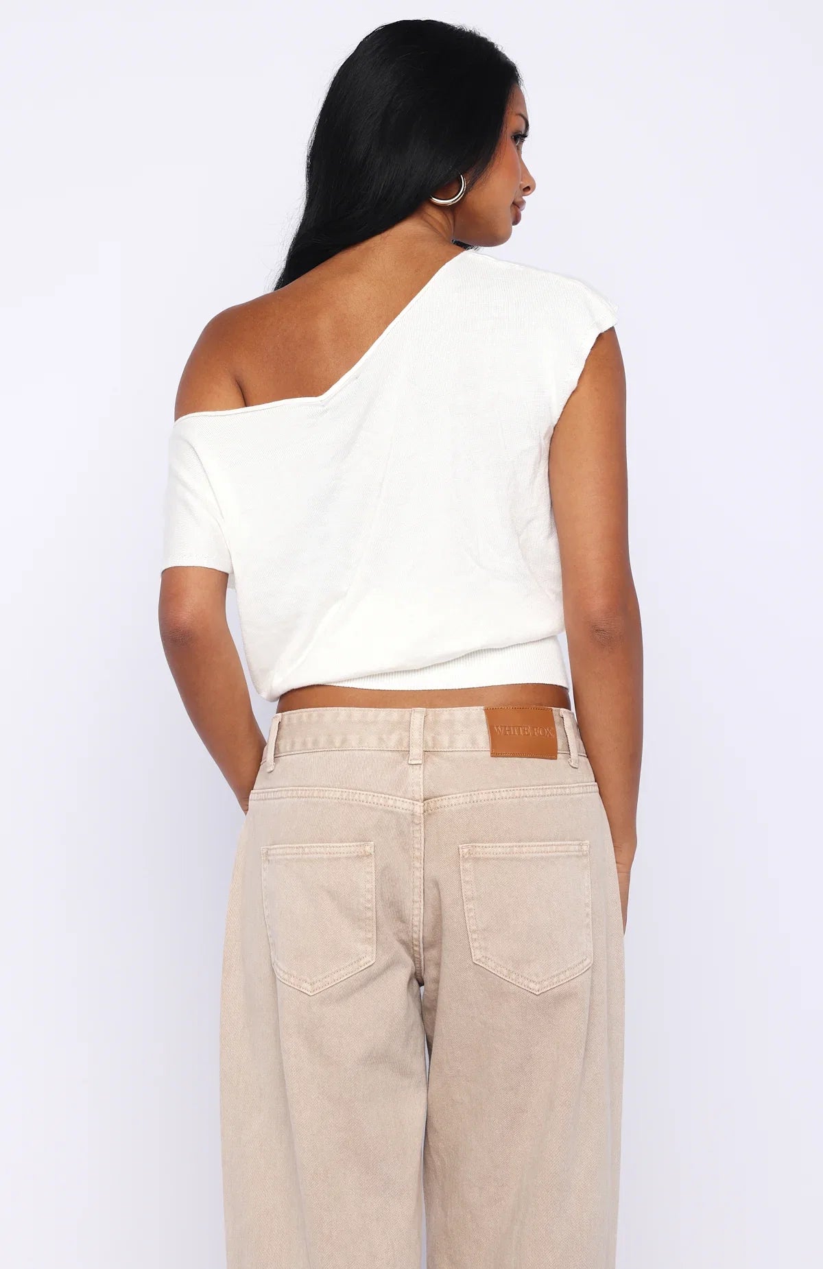 Cant Change My Mind Off Shoulder Cinched Top Off White