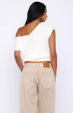 Cant Change My Mind Off Shoulder Cinched Top Off White