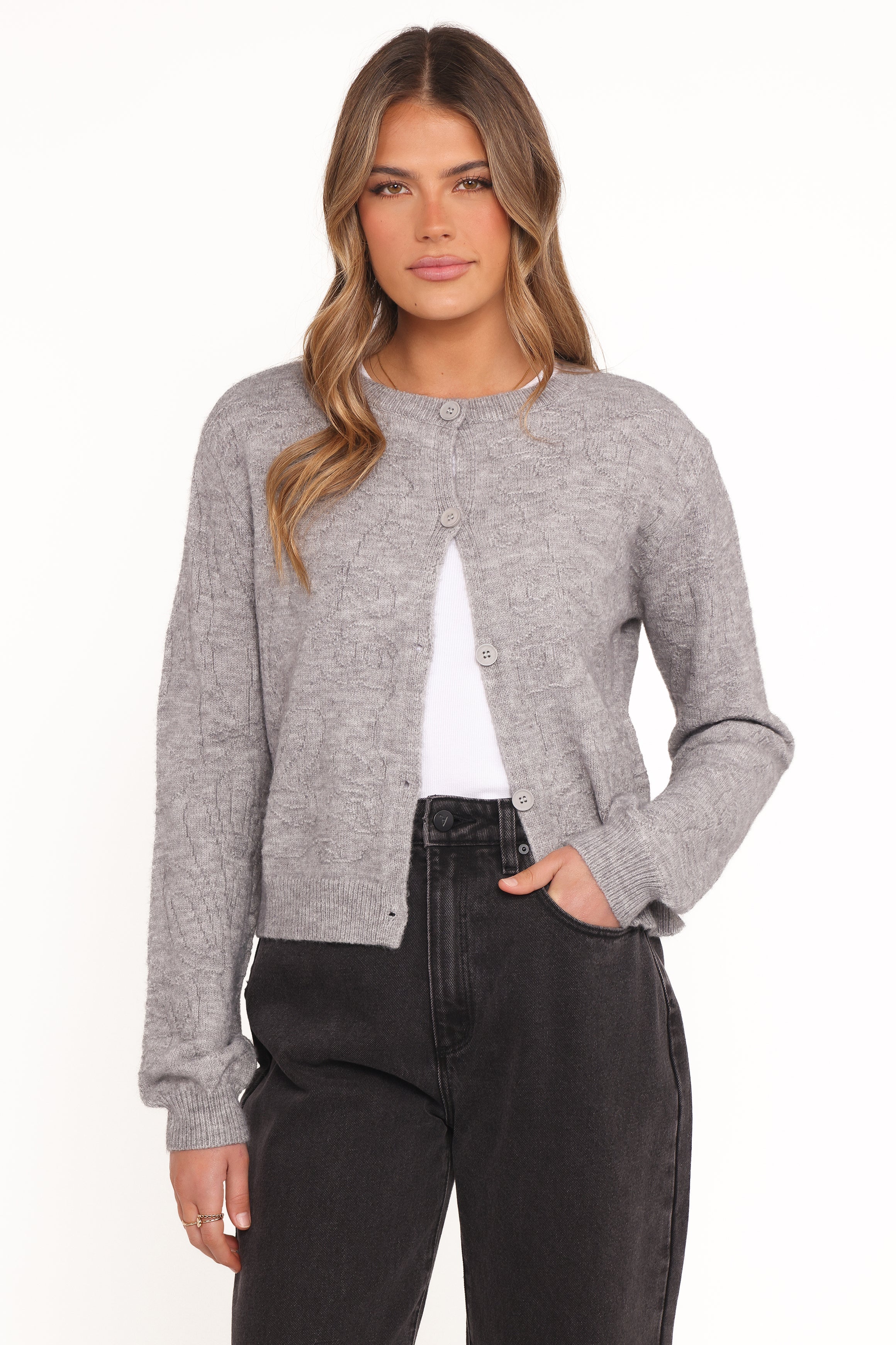 Fauna Tonal Floral Cardigan Heather Grey