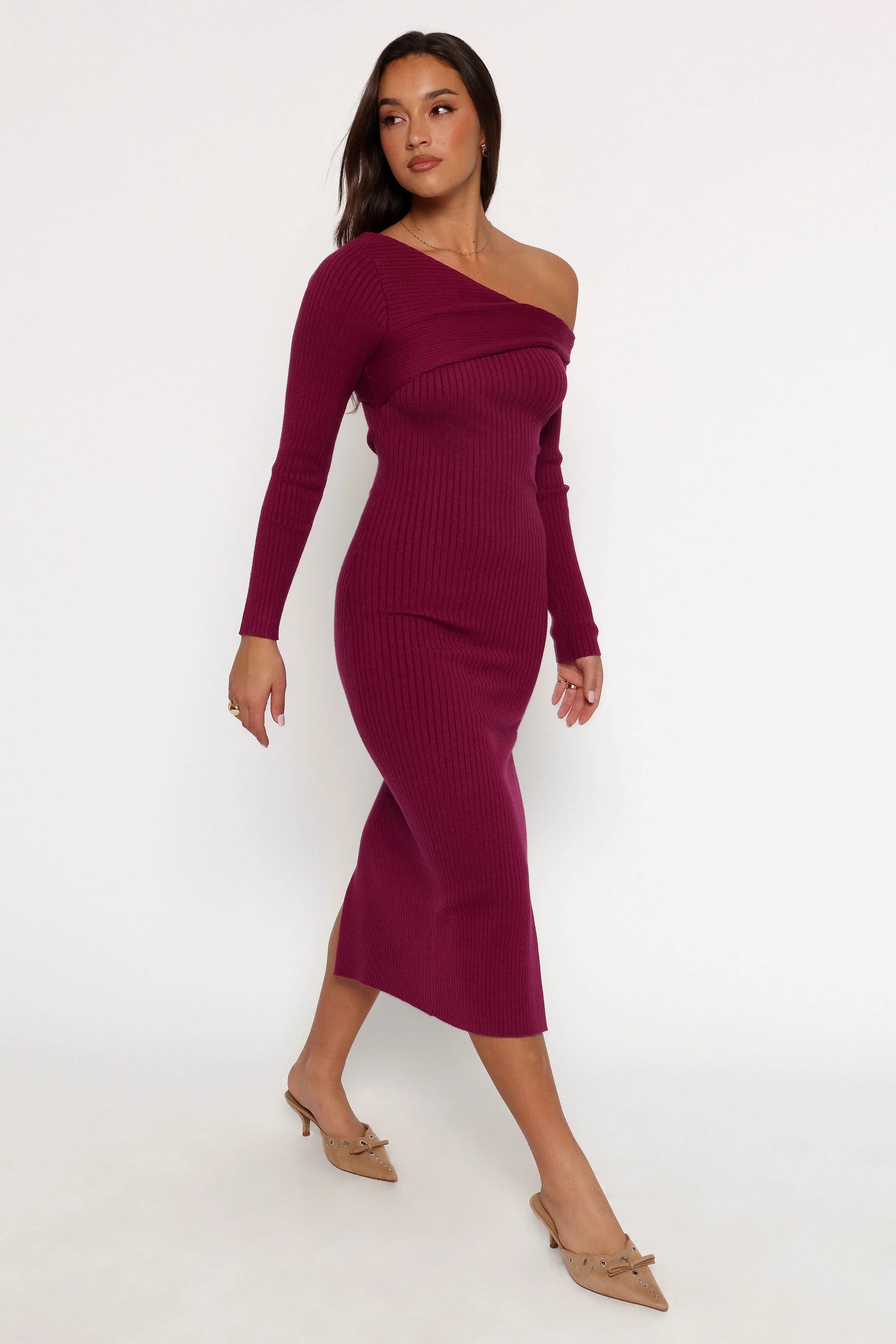 Cammie Long Sleeve Midi Dress Fuchsia