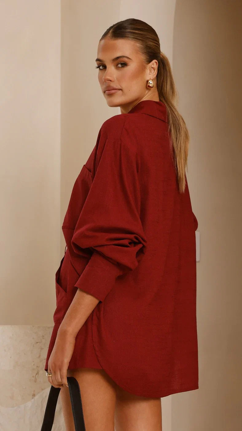 Charla Button Up Top Burgundy