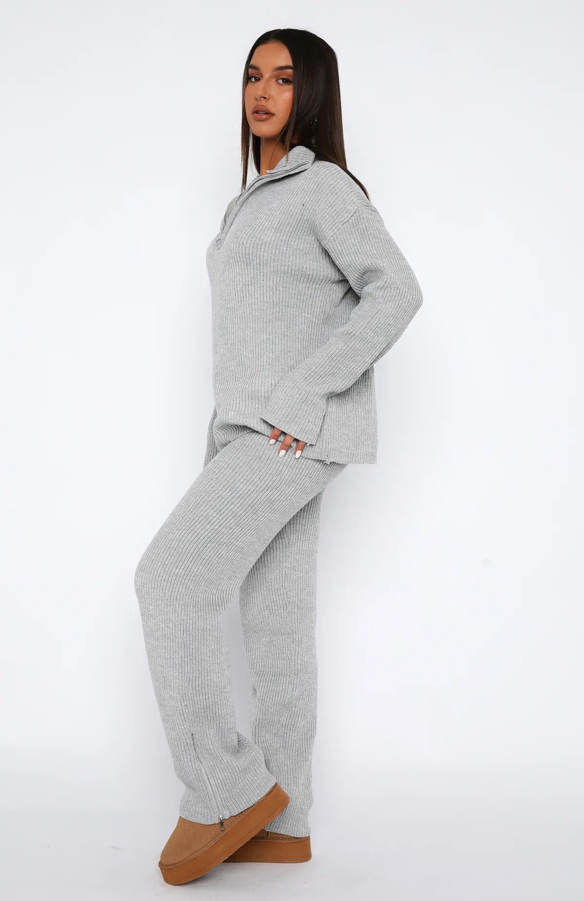Lets Get Cosy Knit Pants Grey Marle