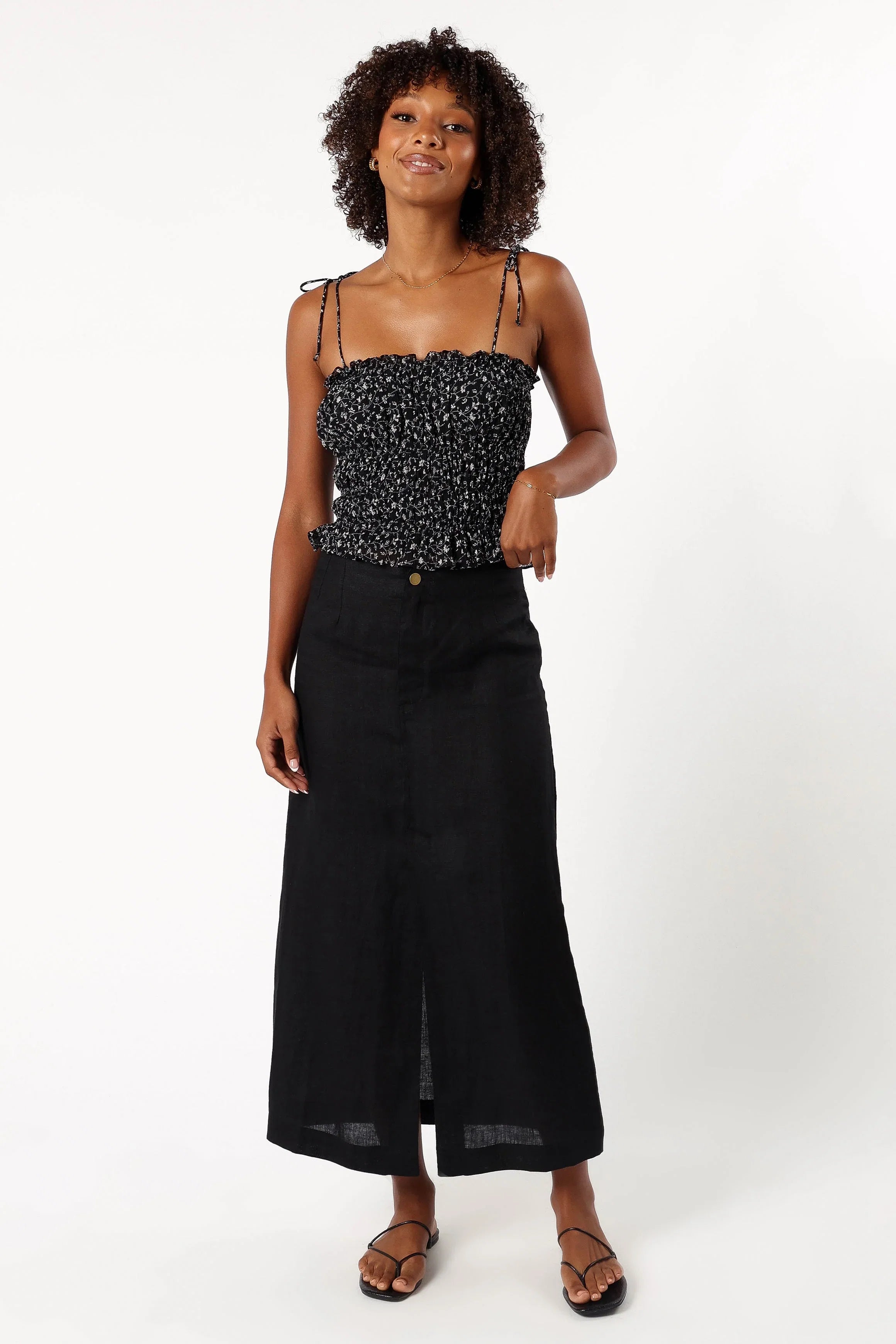 Allison Ruffle Top Black Off White
