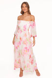 Chantel Off Shoulder Maxi Dress Pink Garden Floral