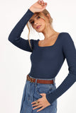 Shani Ribbed Knit Top Dusty Blue