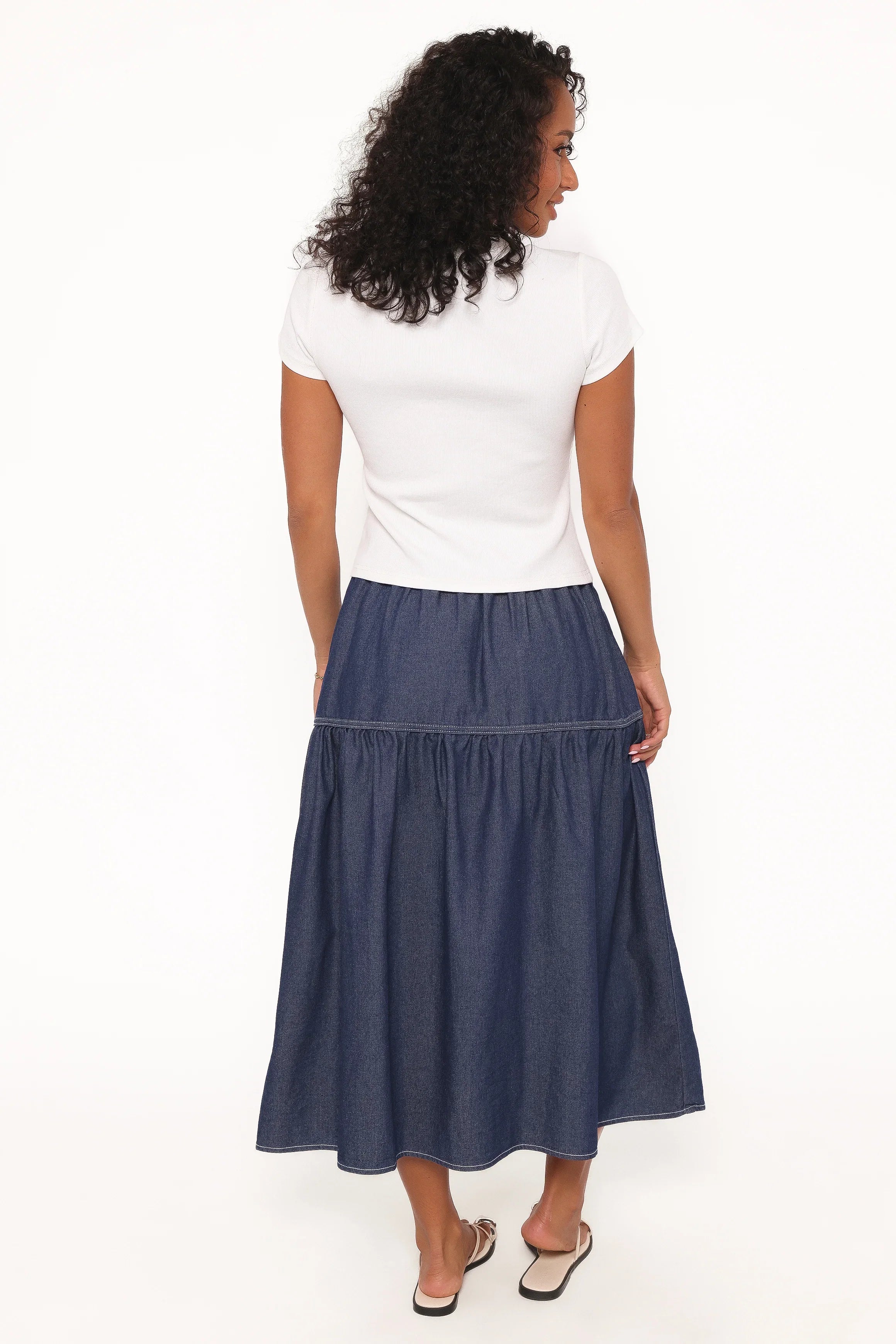 Meadow Midi Denim Skirt Dark Wash