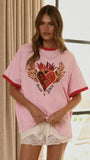 Amor E Sorte Oversized Tee Pink Red
