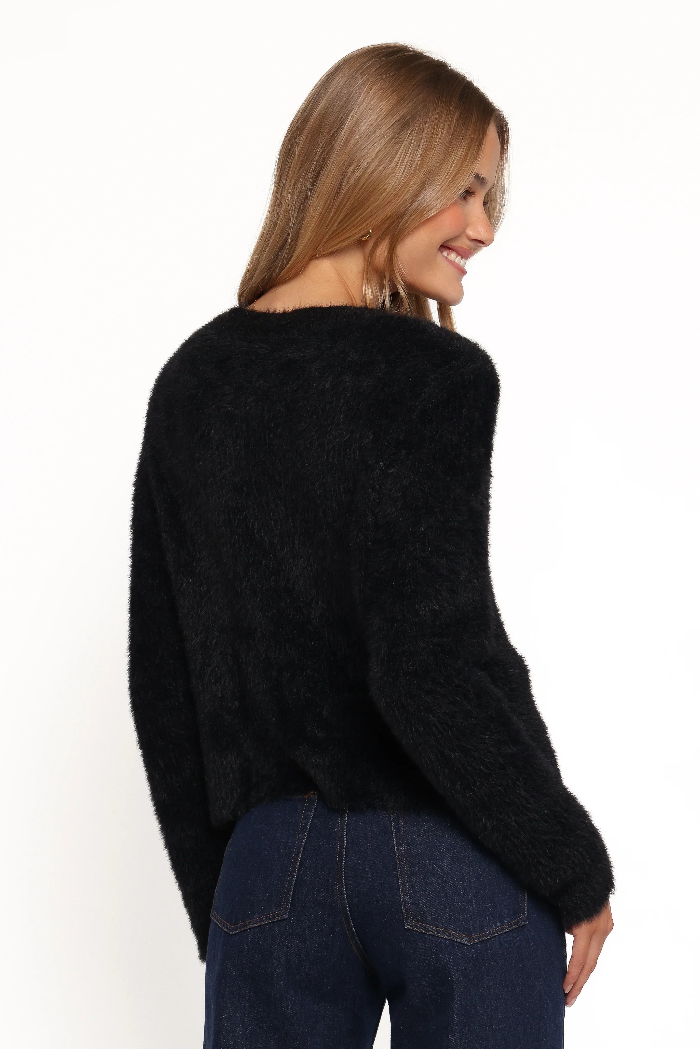 Donna Flower Button Cardigan Black