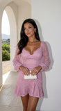 Nerano Lace Ruffle Asymmetric Mini Dress Pink