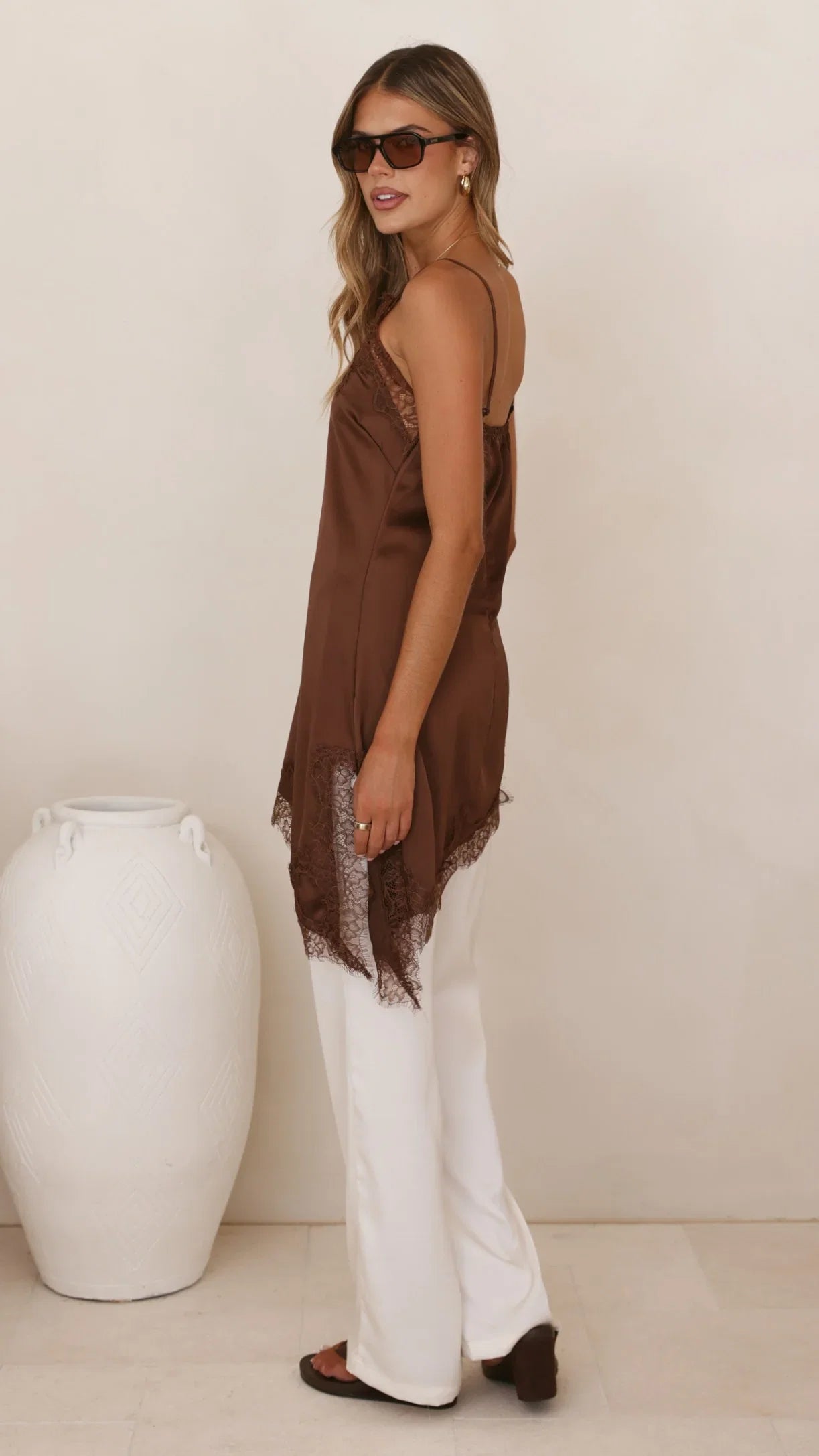 Sayuri Satin Lace Mini Tunic Chocolate