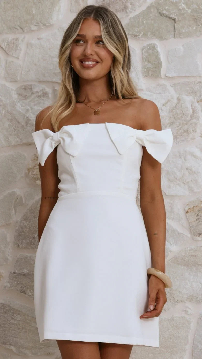 Taylor Bow Mini Dress White