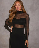 Monroe Sheer Mock Neck Midi Dress