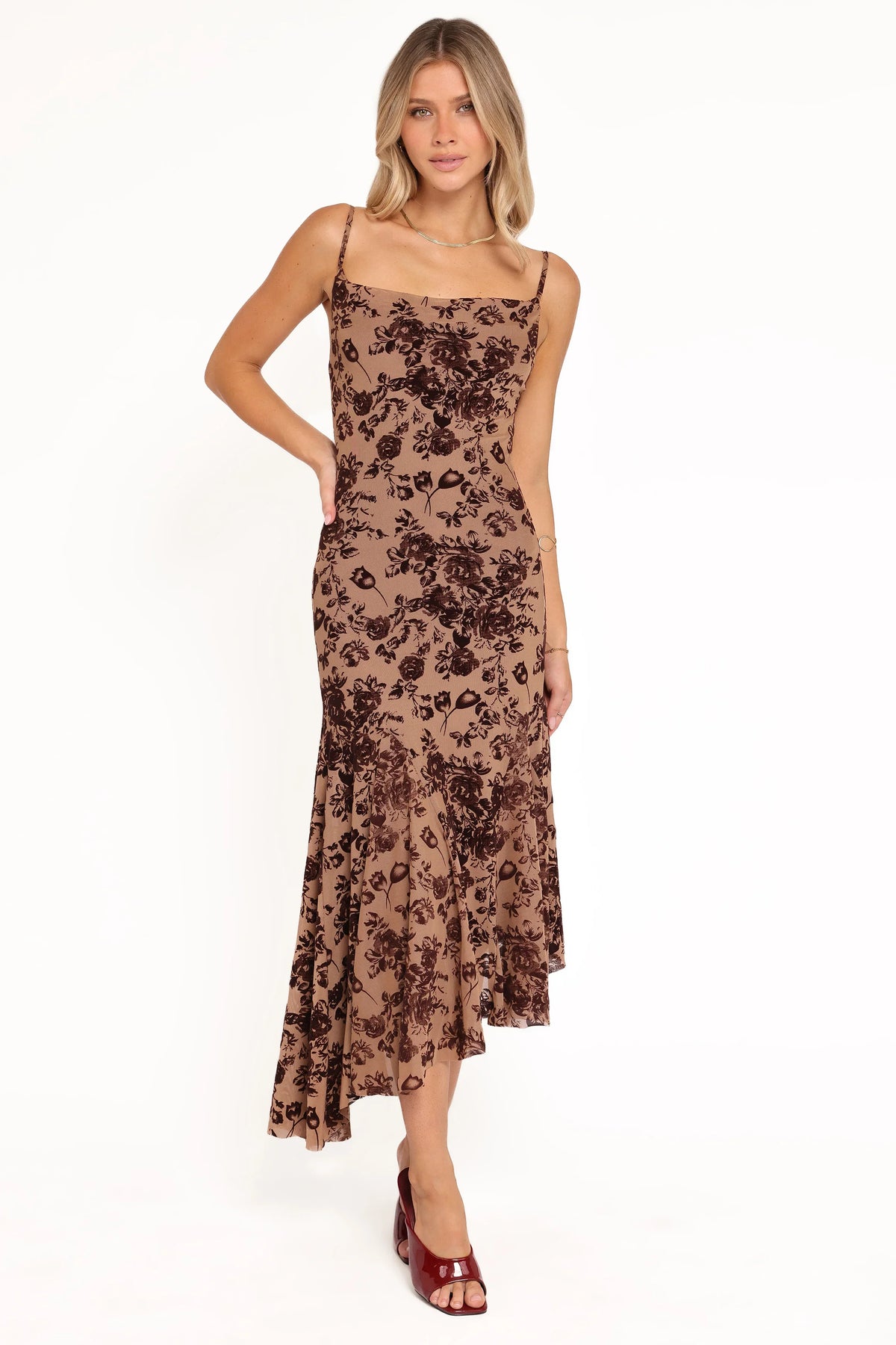 Lolita Midi Dress Brown Floral