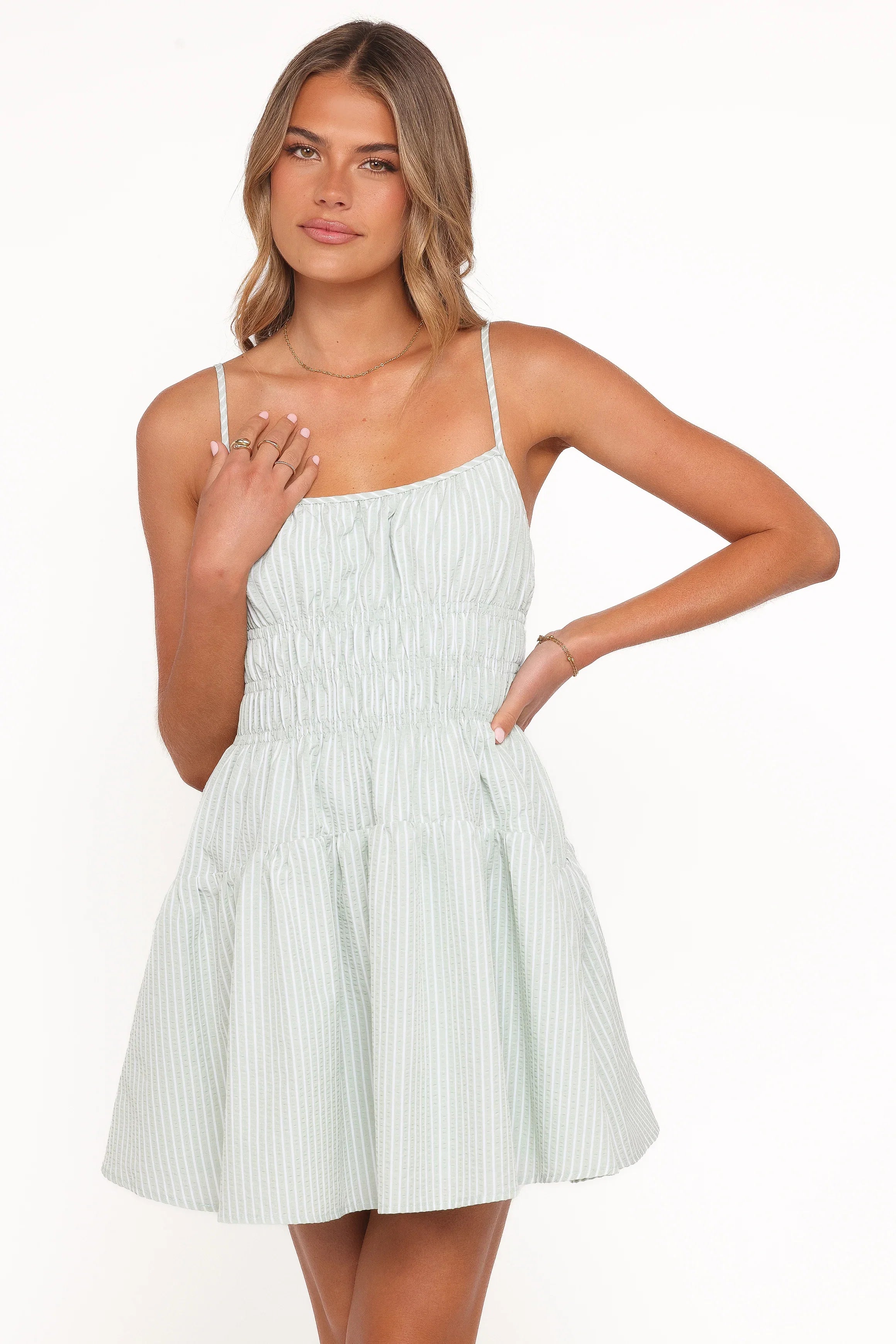 Makayla Mini Dress Green Stripe