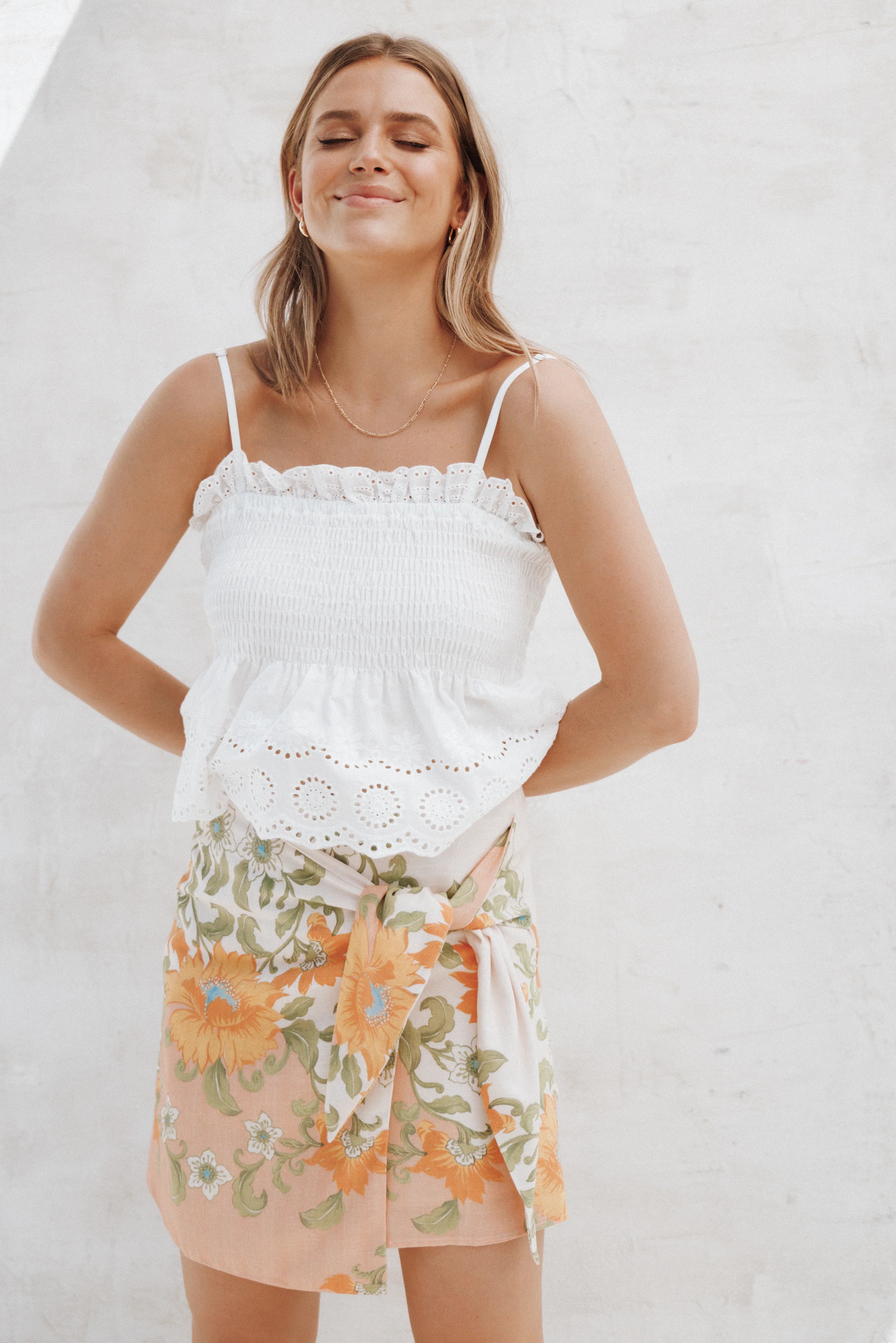 Calypso Wrap Mini Skirt Yellow Spring Floral