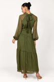 Julip Sheer Long Sleeve Maxi Dress Olive