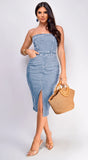 Lucia Denim Front Slit Midi Dress Light Blue