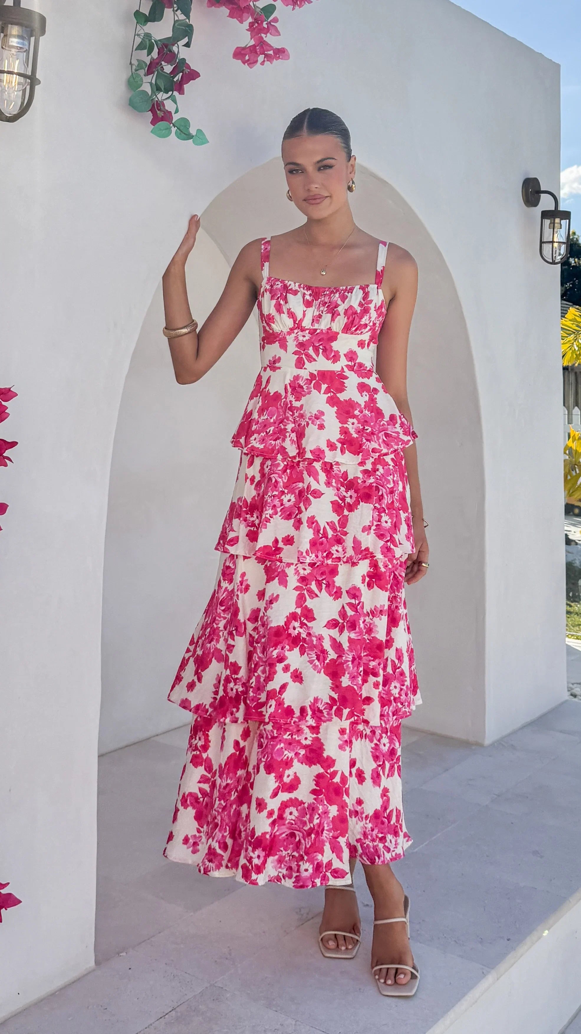 Odilia Maxi Dress Pink White Floral