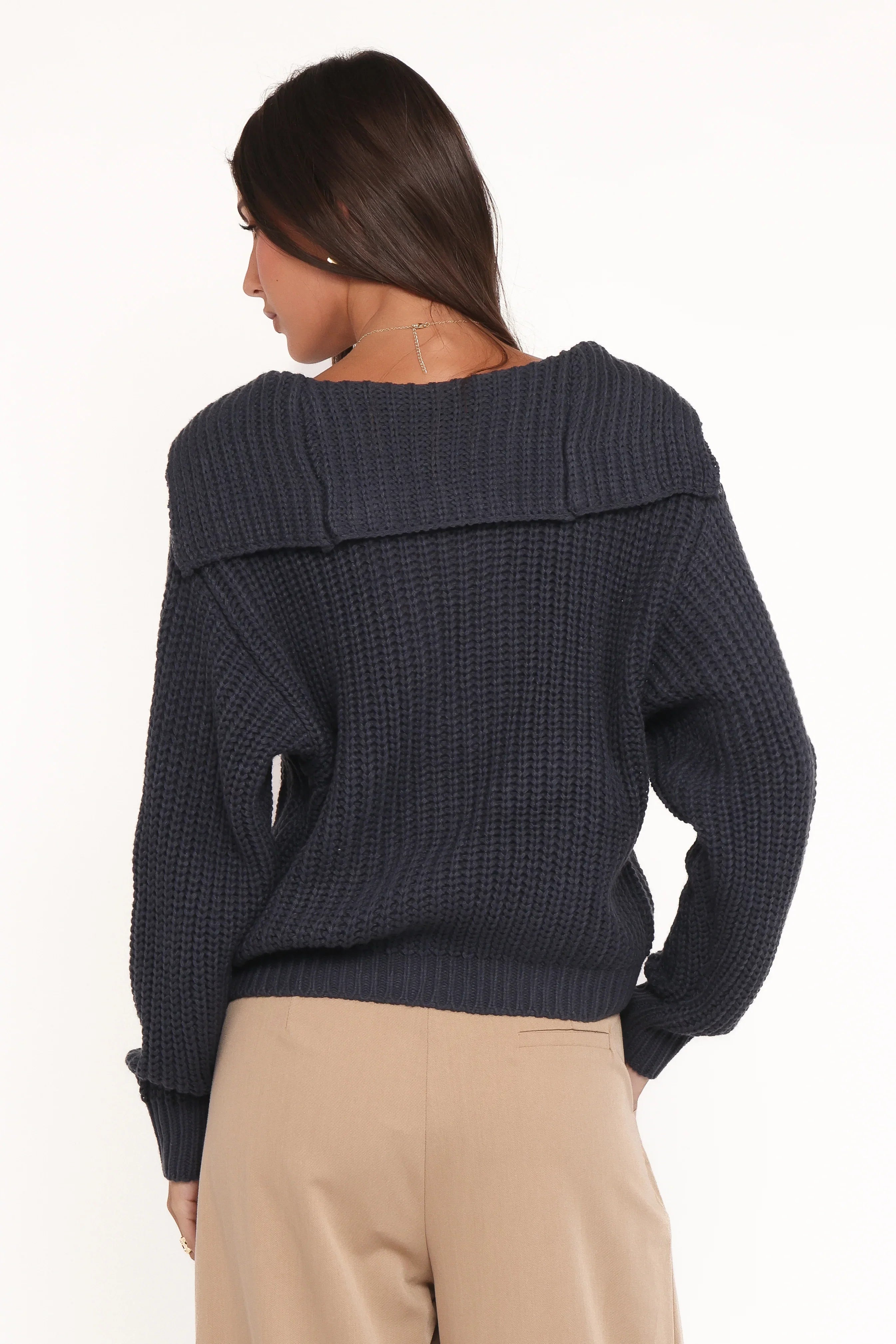 Amelia Oversize Collar Button Cardigan Navy