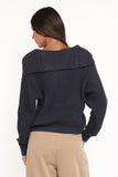 Amelia Oversize Collar Button Cardigan Navy