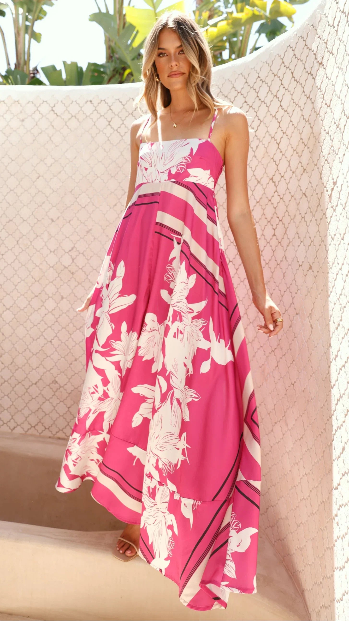 Kaethe Maxi Dress Hot Pink Print