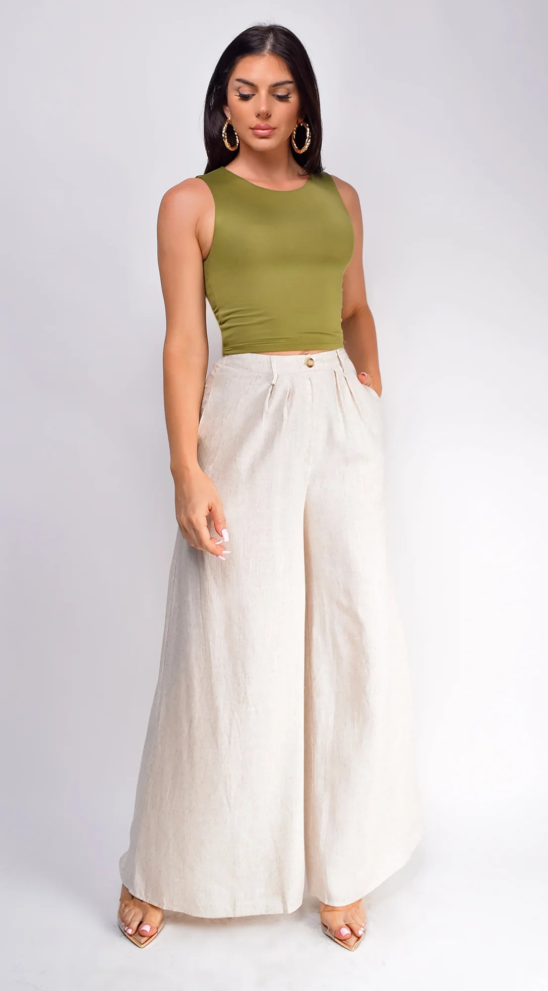 Emma High Waist Linen Pants Beige
