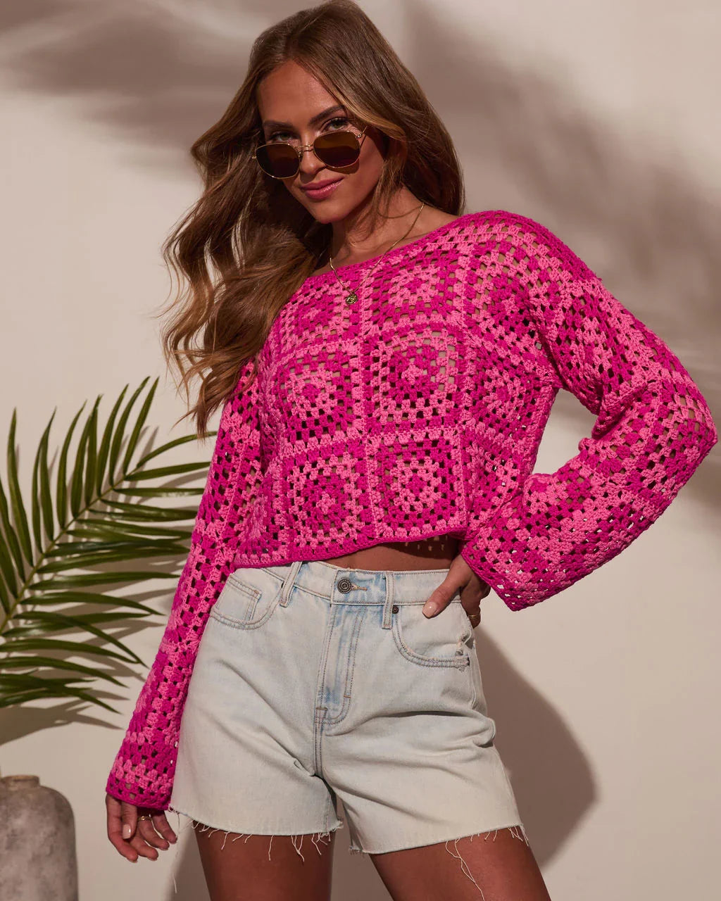 Elisa Knit Crochet Long Sleeve Top