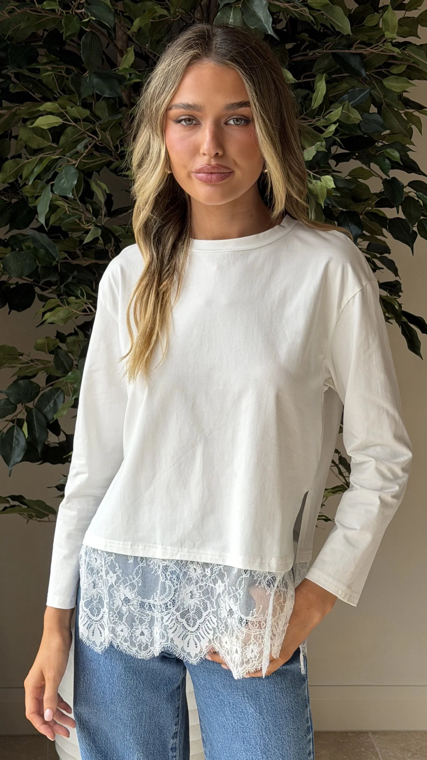 Alina Lace Trim Top White