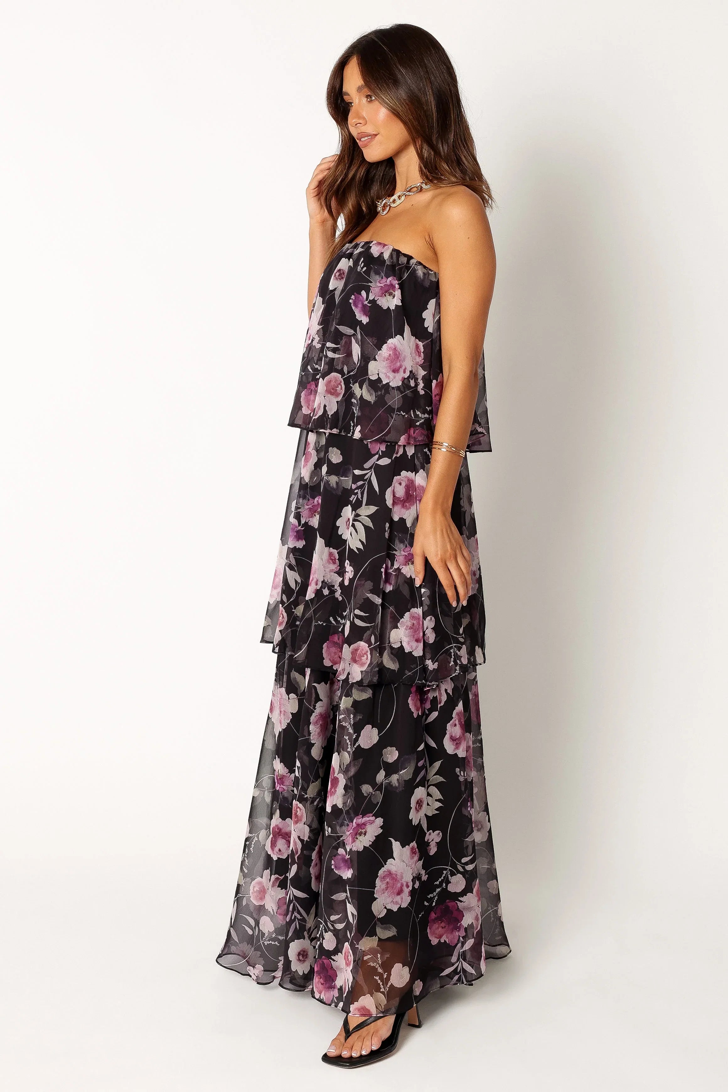 Bloom Strapless Maxi Dress Black Floral