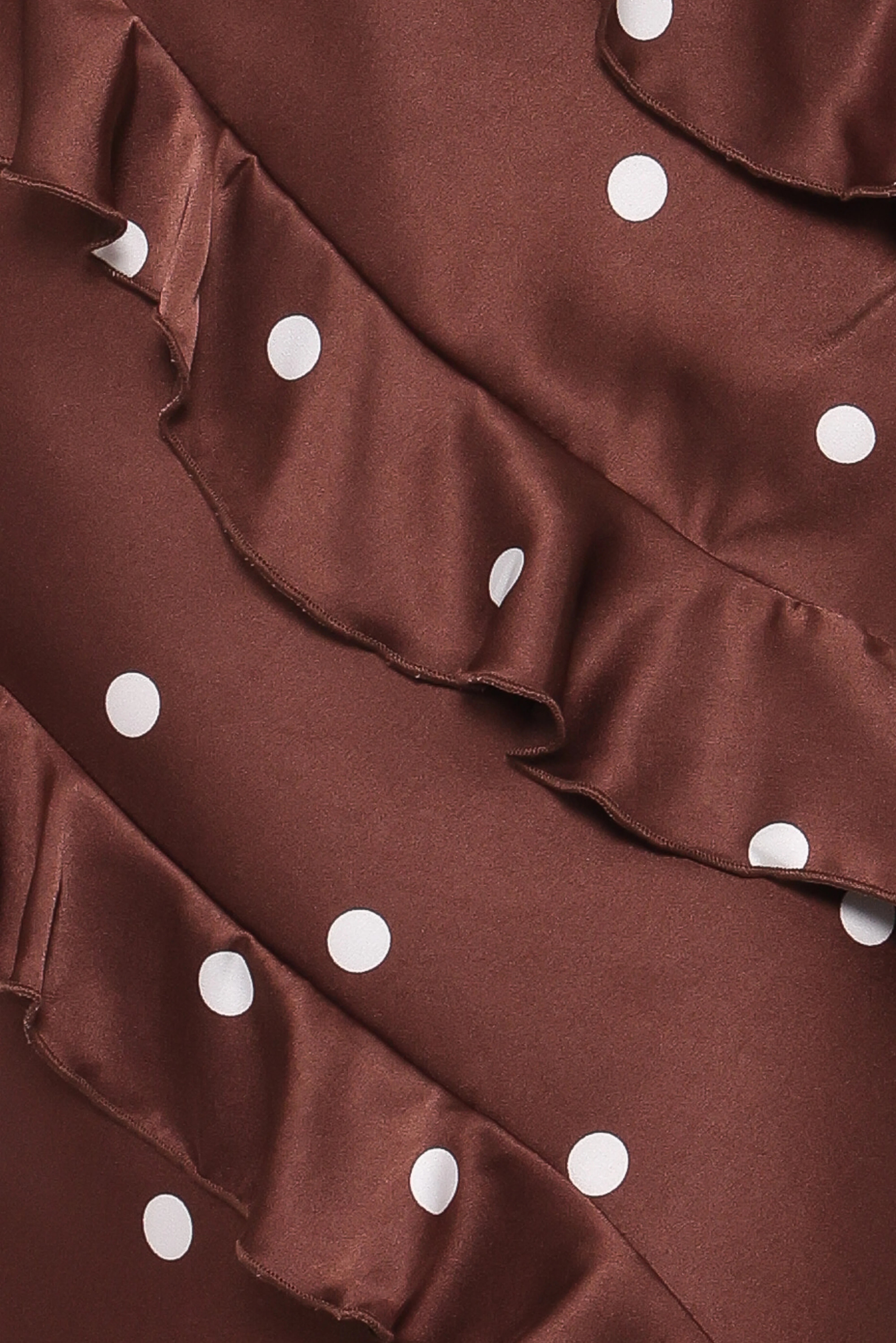 Ciao Ruffles Maxi Satin Dress Brown Polka Dot