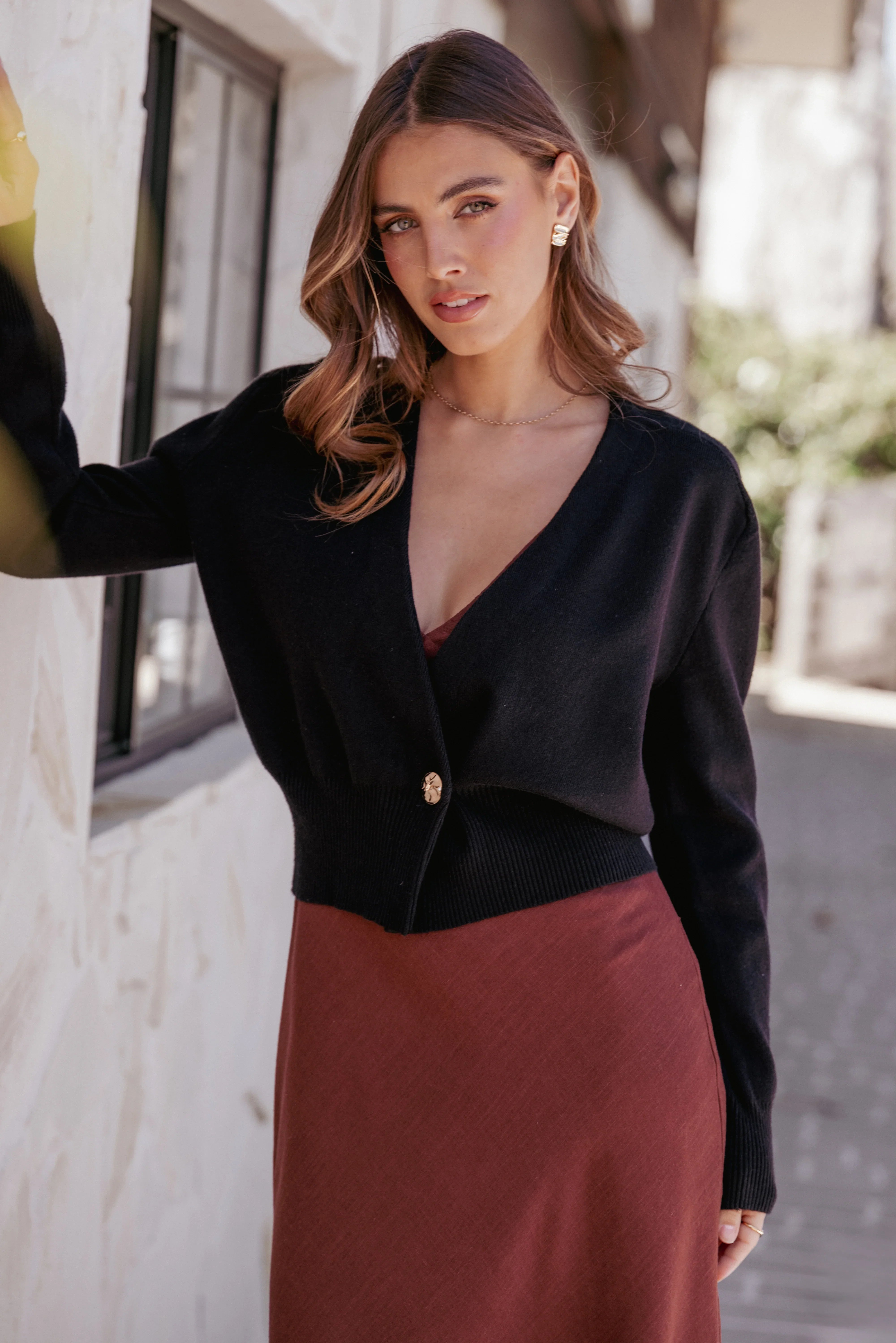 Caterina Button Cardigan Black