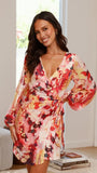 Jemma Long Sleeve Mini Dress Pink Abstract