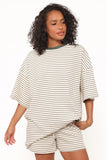 Hellen Stripe Short Set Cream Green Stripe