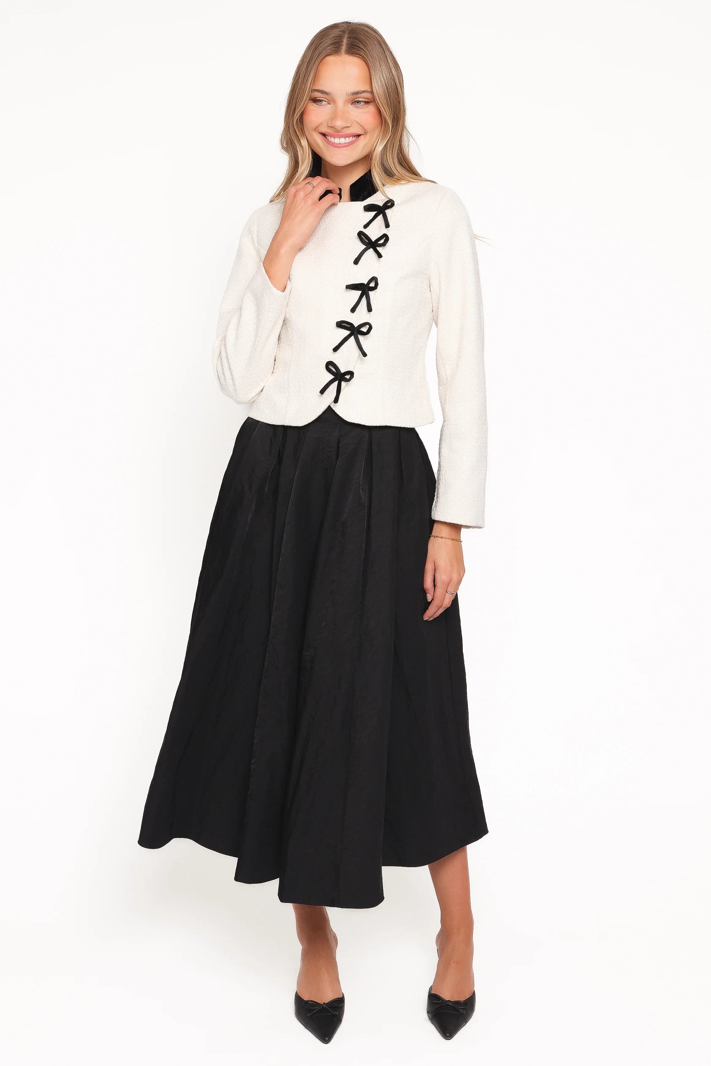 Jorah Twill Cropped Bow Jacket Cream