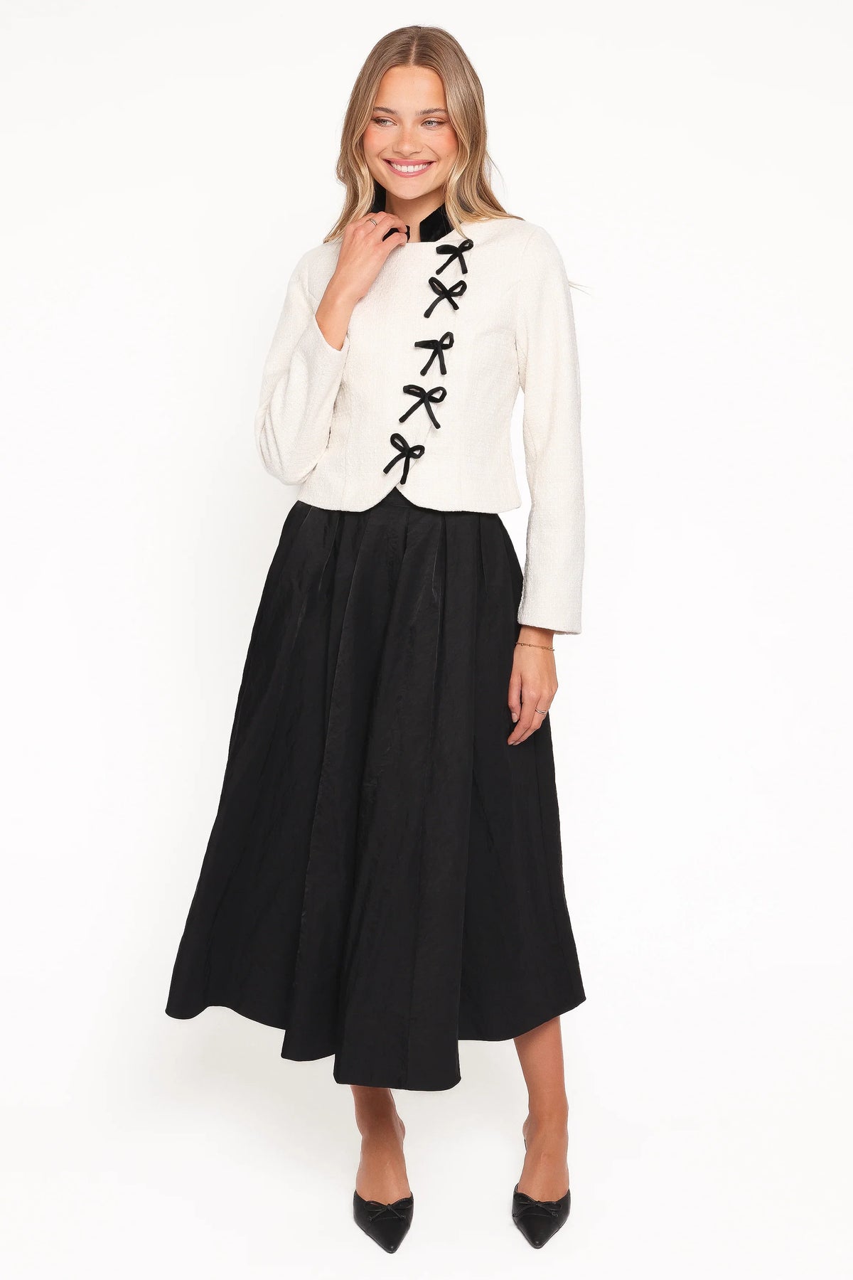 Jorah Twill Cropped Bow Jacket Cream