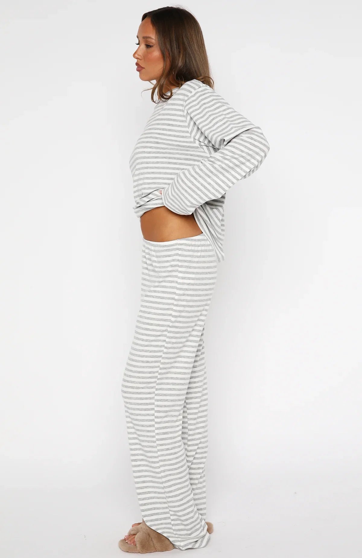 Slow Life Pyjama Pants Grey White Stripe
