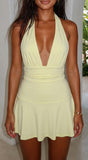 Lirelle Halter Ruffle Romper Dress Light Yellow