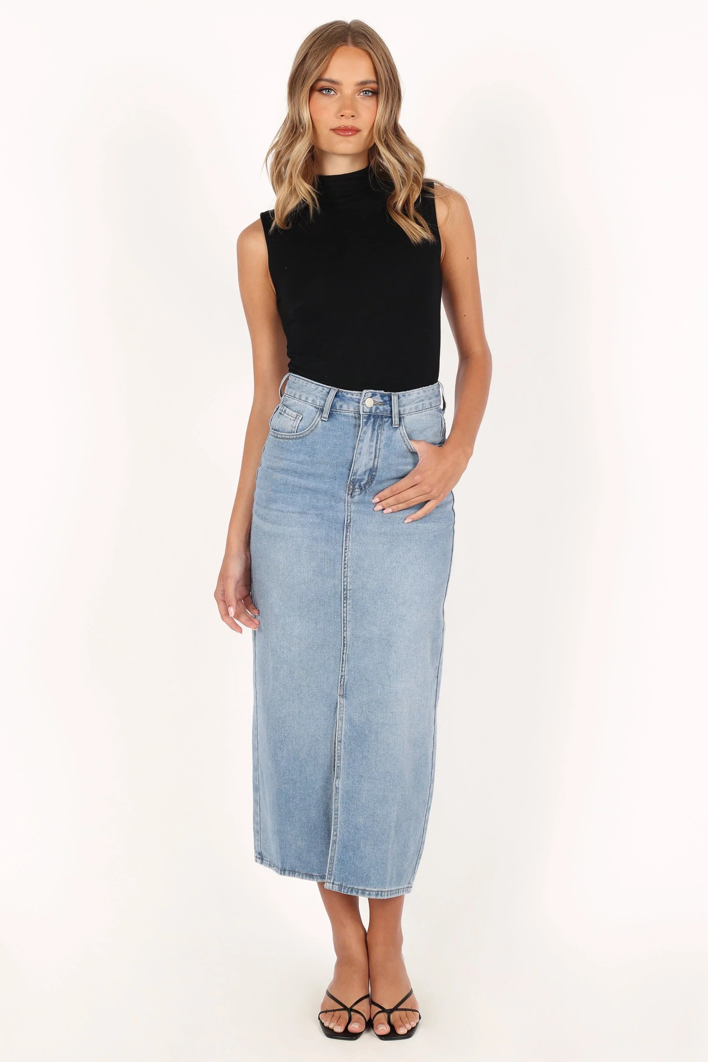 Dana Denim Midi Skirt Blue Wash