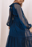 Julip Sheer Long Sleeve Maxi Dress Navy