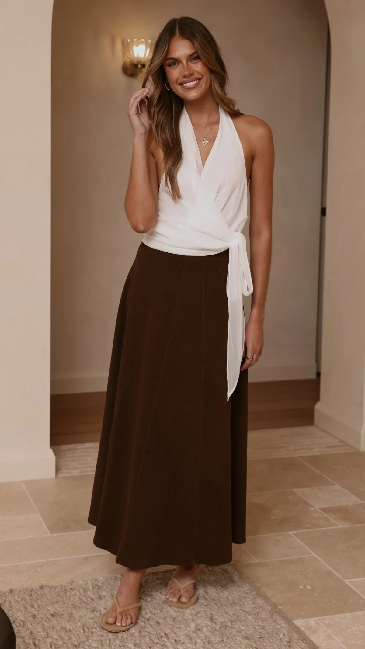 Zira Denim Maxi Skirt Chocolate