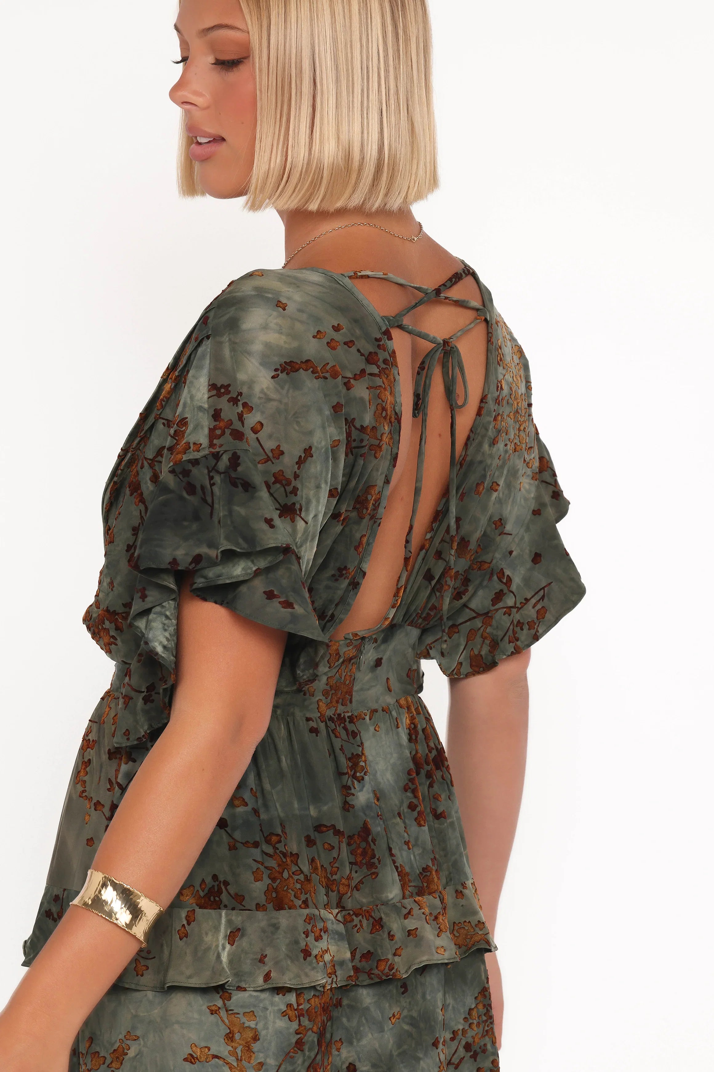 Wendi Ruffle Dress Jade Brown