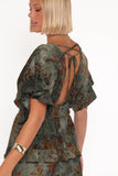 Wendi Ruffle Dress Jade Brown
