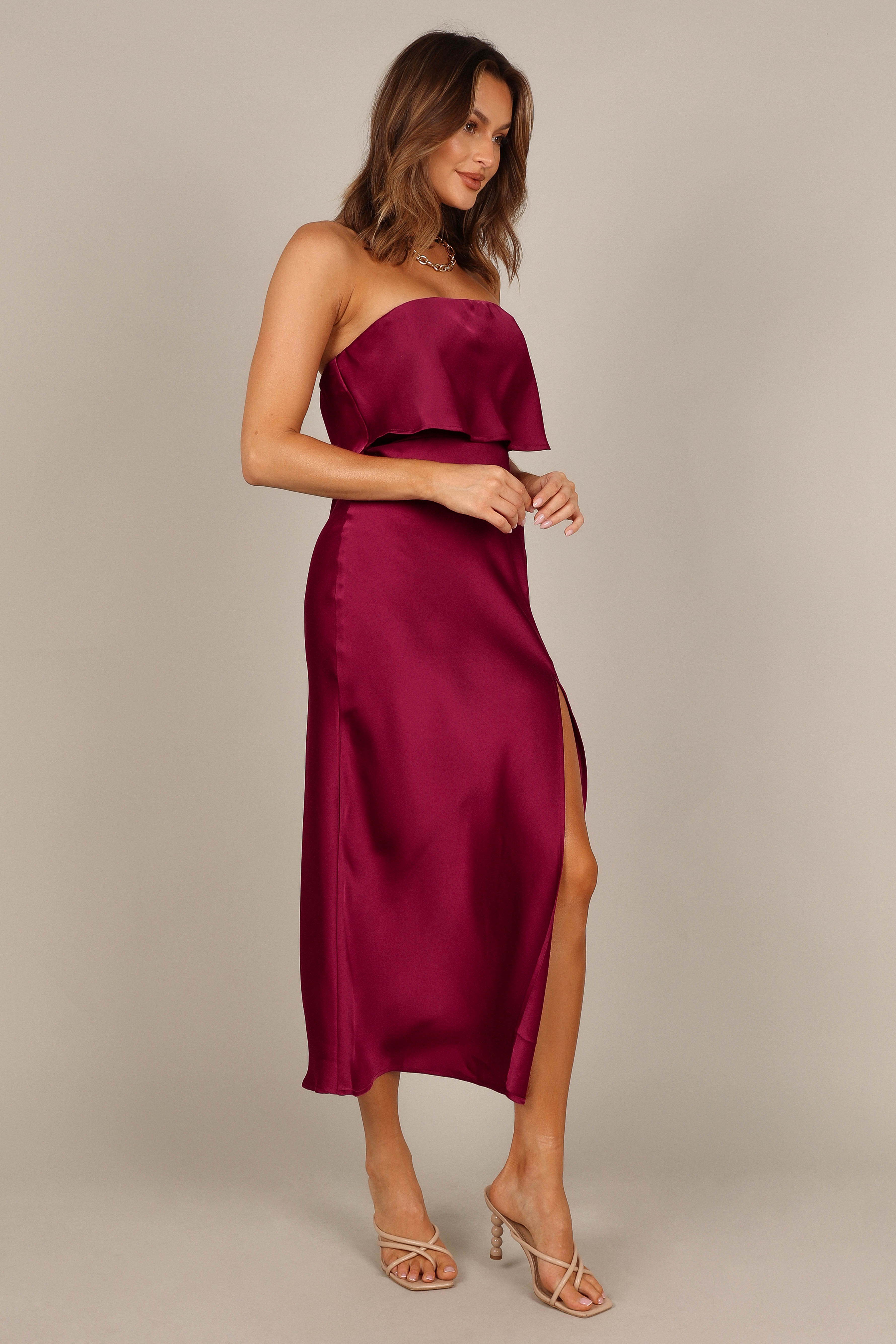 Vienna Strapless Midi Dress Berry