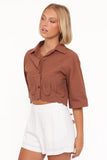 Williams Cropped Eyelet Button Up Shirt Brown