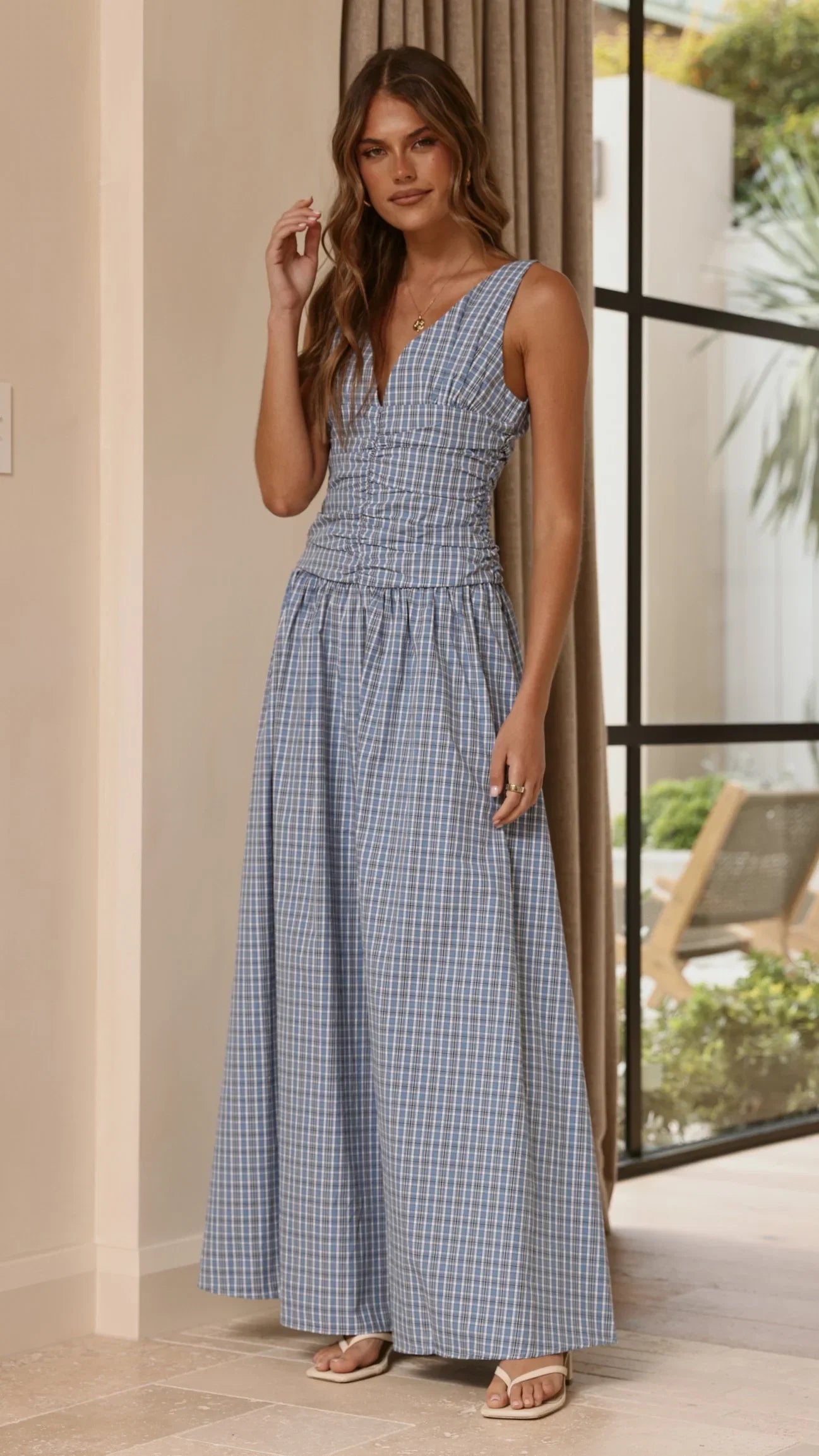 Sanya Maxi Dress Blue Check