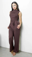 Cael Ribbed Mock Neck Jumpsuit Brown