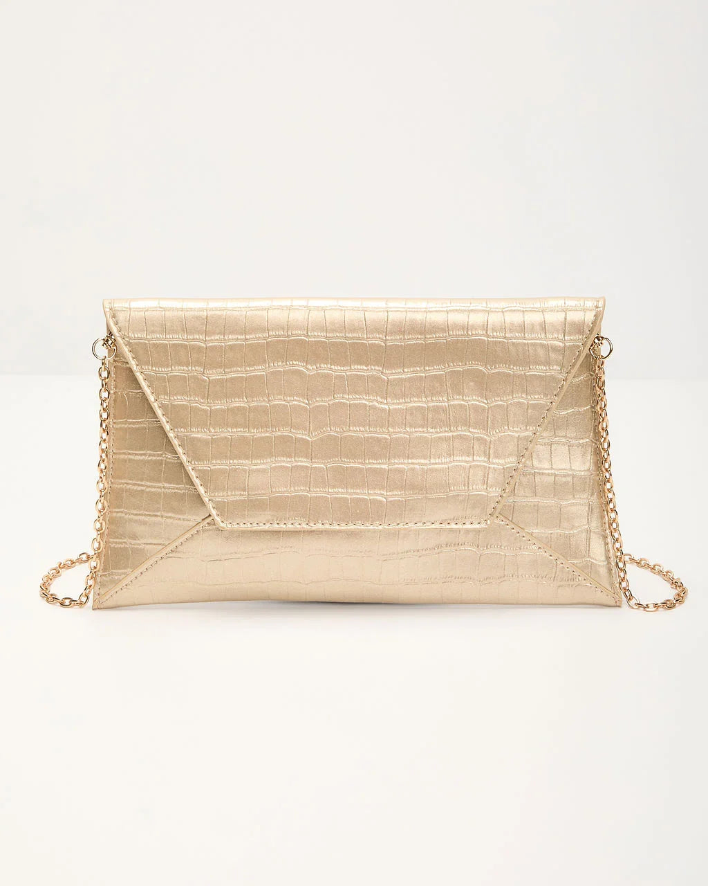 Perfect Timing Croc Metallic Envelope Clutch